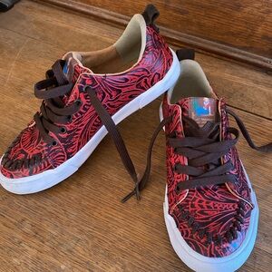 Reba by Justin, 6.5M, Susie red and black floral print leather shoes
